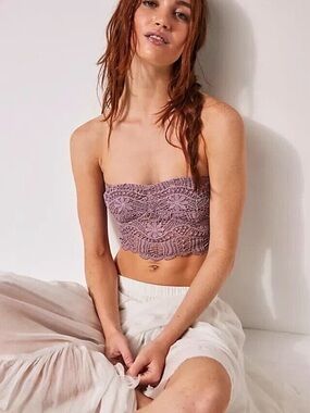 Free People Mauve Crochet Bandeau Crop Top